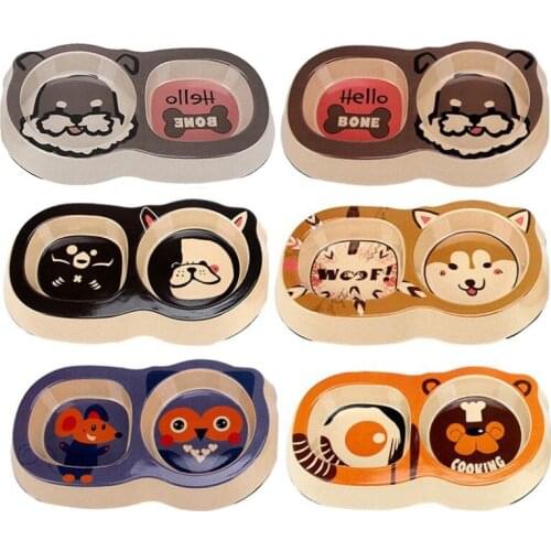 Dog Cat Feeding Bowl Double Bowl Cartoon Animal Pattern Pet Bowls Cat Food Water Bowl Thick Non-slip Cat Dog Food Bowl Foods
