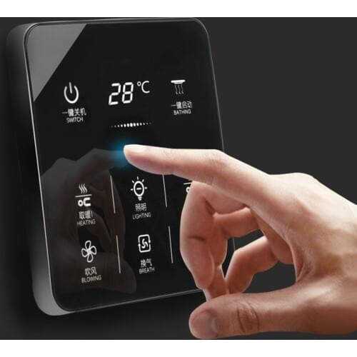 6 In 1 English menu Multifunction Smart Touch Yuba Switch Socket 6 Gang Bathroom Universal Waterproof Smart Touch Screen 86*86mm