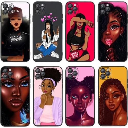 PUNQZY Queen Afro women Black Girl magic Art Phone Case For iPhone 12 Pro MAX 11 Pro SE 2020 7 6s 8 Plus X XR XS Soft TPU Cover