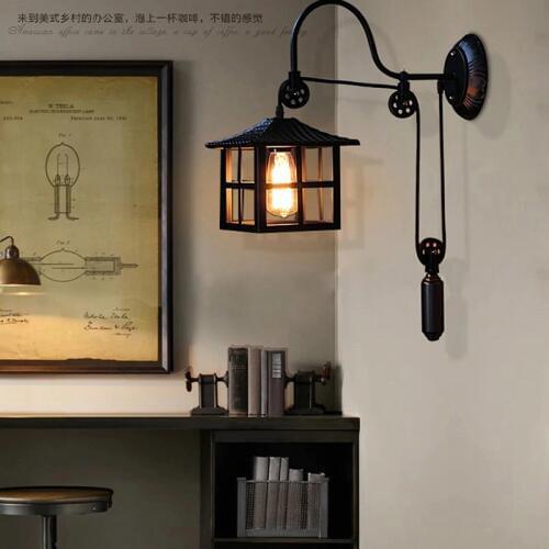 Bar Retro pulley Wall light iron lifting wall lamp balcony lights bedroom wall sconce mirror Led wall fixtures indoor lighting