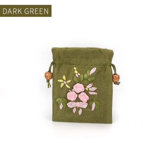 New Dark Green Burlap Embroidered Jewelry Storage Display Bags Women Earring Pendent Bracelet Ring Showcase Jewellery Organizers