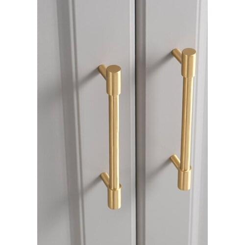 New Brass Round Bar Handle Luxury Double Hole Drawer Wardrobe Shoe Cabinet Door Knob Handles Gold Pulls Furniture Diy