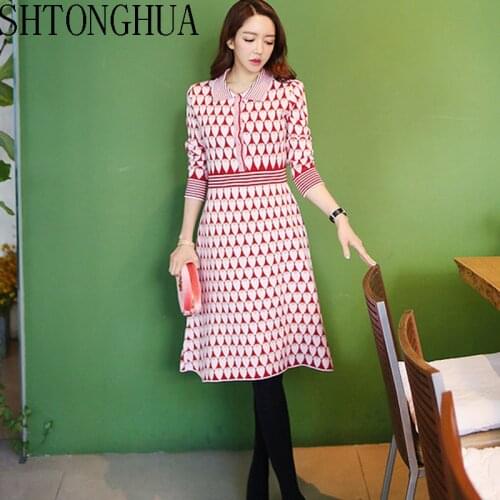 Slim Heart Jacquard Dress Robe Femme Winter Elegant Pullovers Women Dress Lurex Knit Dress Striped Vestido Runway Design