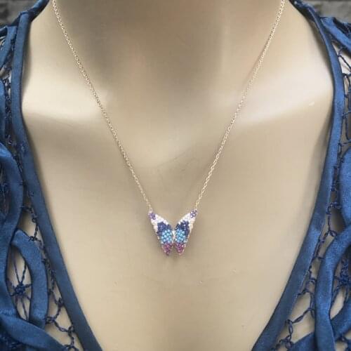 Heart Butterfly 925 Sterling Silver Necklace Women Girls Gift Jewelry Accessories Fashion Handmade Elegant Chain