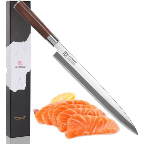 KEEMAKE 10.5 inch Professional Sashimi Kitchen Knife Stainless Steel Single Edge Sharp Blade Cooking Knives Tools Wood Handle