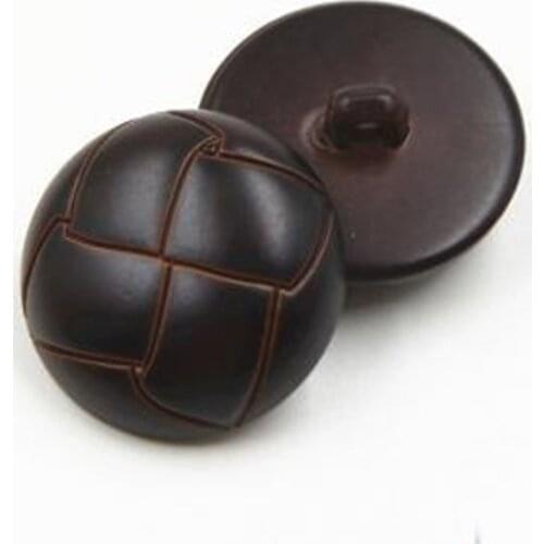 10 PCS Dark Brown Buttons Football Pattern Imitation Leather Style Plastic Shank DIY Sewing Sweater Windbreaker Antique Ornament