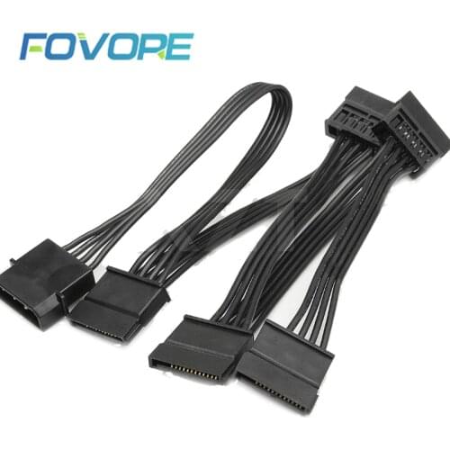PZ 1PCS 4Pin 18AWG Wire For Hard Drive IDE Molex to 5-Port 15Pin SATA Power Cable Cord Lead HDD SSD PC Server DIY HOT