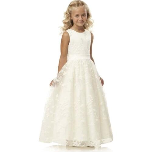Princess Flower Girl Dresses 2019 White Ivory Kids Wedding Party Pageant Formal Gown Chiffon Sleeveless Floor Length