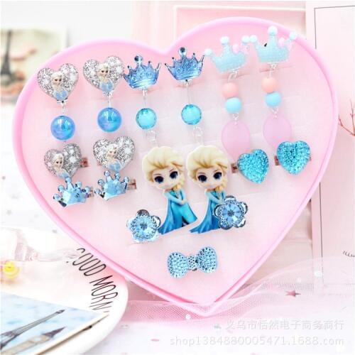 Frozen 2 Toys For Girls Cute Childrens Long Style Ear Clip Painless Earrings Primary School Elsa Princess Kid Earrings Gift Box