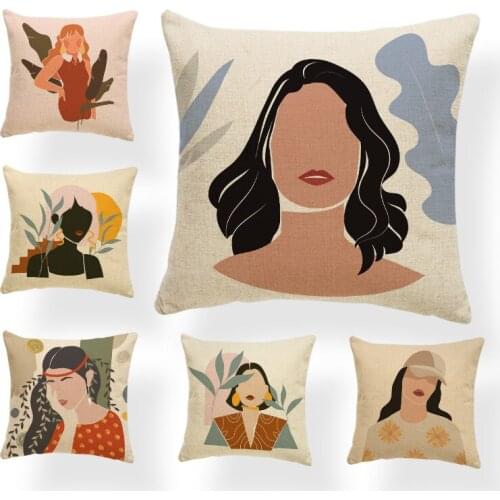 Nordic Style Pink Girl Cushion Cover Decor Cartoon Simple Queen Pillow Case For Sofa Polyester Home Decoration Pillowcase