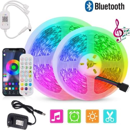Bluetooth LED Strip Light RGB 5050 SMD Flexible Ribbon 5-30M DC 12V RGB LED Light with Remote Sync To Music Control LED Tape