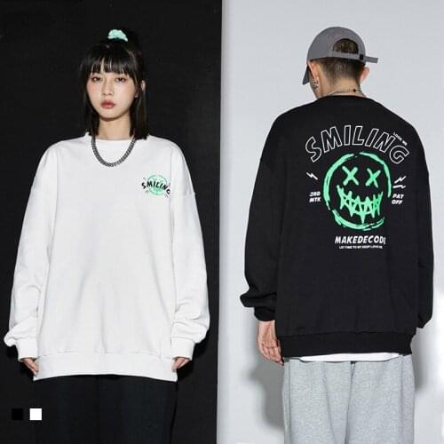 Luminous Skull High Street Couple Wear Trendy Brand Sweater for Men and Women Couples Luminous Printing Loose Pullover Jacket