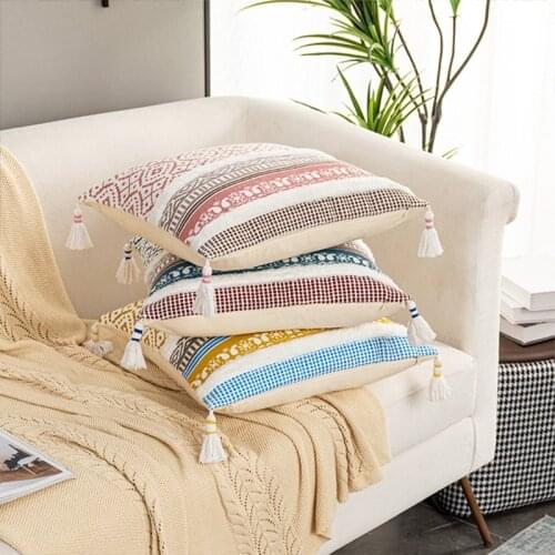 Bohemian Tassel Pillowcase Handmade Moroccan Style Cushion Cover Home Decor Backrest Pillow Cover for Sofa Bed Couch