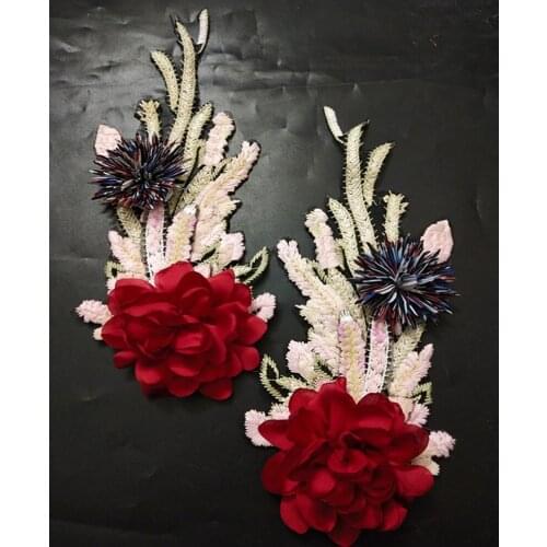 High grade designer pink Embroidery patches for clothing diy wing beaded parches bordados para ropa sewing on applique parche