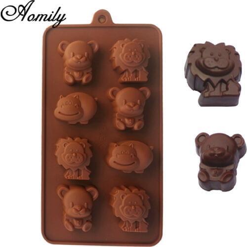 Aomily 8 Holes Funny 3D Lion Bear Hippo Shaped Silicone Soap Candy Fondant Chocolate Mould Silicone Chocolate Cookies Cake Mold