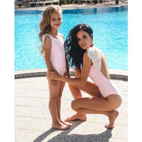 Mother and Daughter Family Matching Swimwear Bathing Suit One piece Angel Wings Backless Swimsuit Hot Parent-Kids Beachwear