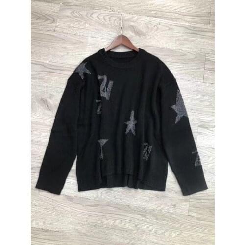 Womens O-Neck Knitted Sweater 2021 Early Autumn Ladies Long Sleeve Loose Stars Letters Knitwear Pullover Tops