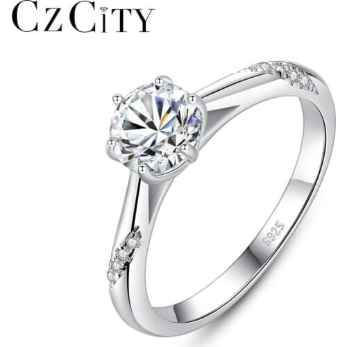 CZCITY 1Ct-Moissanite ring Real 925 Sterling Silver Classic Fine Diamond Jewelry Finger Accessories for Women Wedding MSR-019