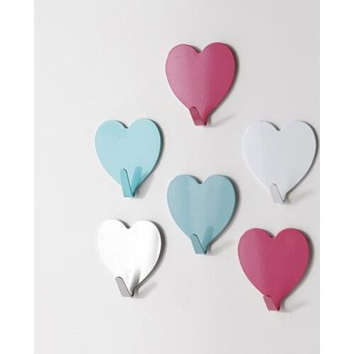 1pc Cute Heart Shape Hooks Self Adhesive Hooks Steel Strong Sticky Wall Door Hang Kithcen Bathroom Storage Organizer