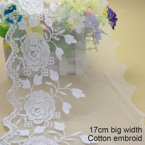 10yards 17cm width lace cotton embroidery lace french lace ribbon fabric guipure diy trims warp knitting sewing Accessories#3001