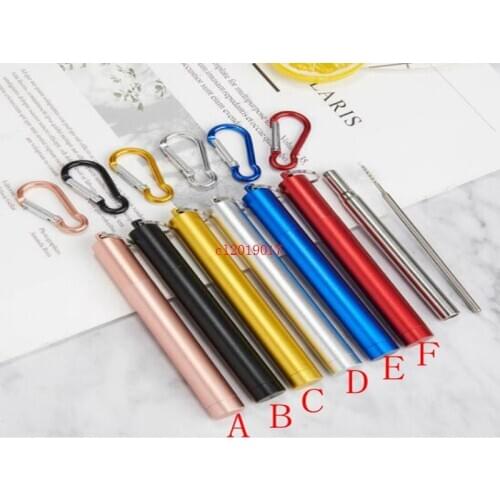 100PCS Portable Reusable Drinking Straws Keychain Stainless Steel Metal Telescopic Straws with Aluminum Case & Cleaning Brush