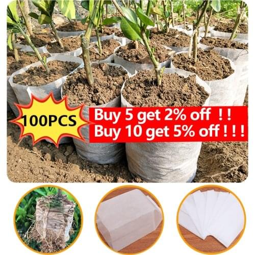 100PCS Garden Grow Bags Biodegradable Non-Woven Seedling Pots Eco-Friendly Planting Bags Nursery Bag Plant Grow Bags Fabric