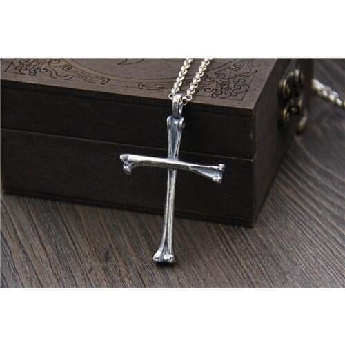 19g 925 Sterling Silver Biker Mens Women Unisex Bone Cross pendant Charm jewelry A4202