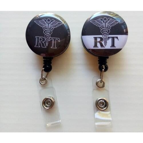 2PCS Black Respiratory Therapist RT Retractable Badge Holder