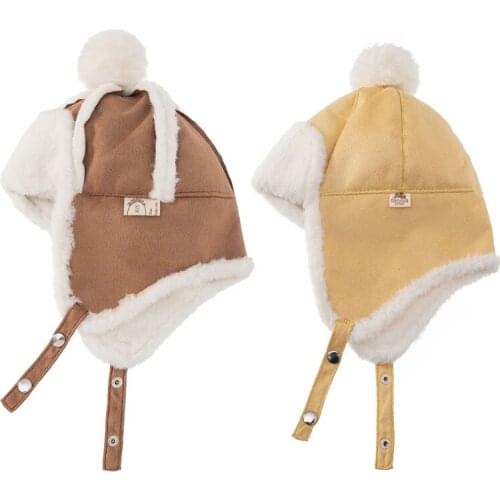 67JC Baby Boys Girls Hat Cute Kids Children Earflap Muff Winter Warm Plush Flannel Outdoor Helmet Beanie Gift Hat Skiing