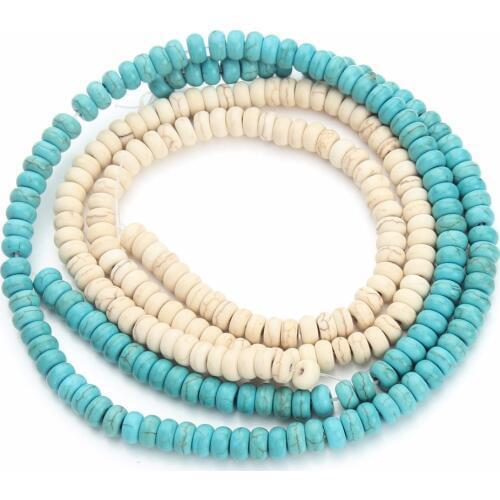100pcs/strand 3*6mm Green White Natural Stone Turquoises Beads for Bracelet Necklace Jewelry Making Round Loose Spacer Beads