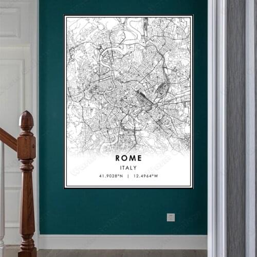 Black and White Italy City Map The Rome City Map Poster HD Print Wall Art Canvas Nordic Landscape Painting for Home Decor
