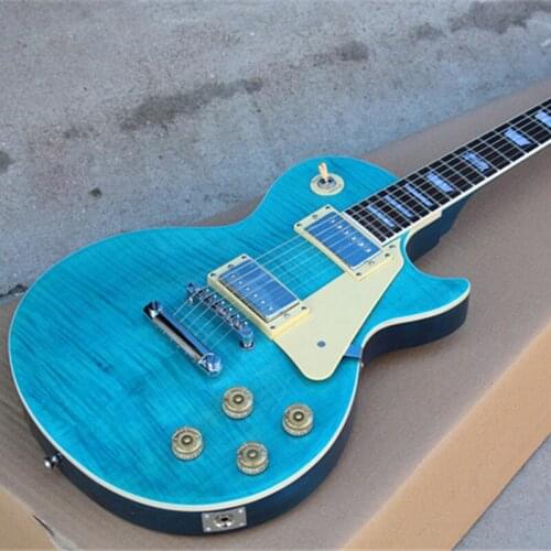 Blue Veneer Electric Guitar with Sliver Hardwares, Semi-closed Knob Real Picture