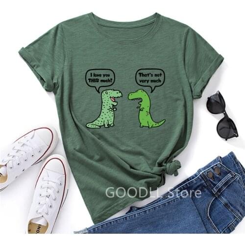 Cartoon Green Dinosaur Graphic Tee Summer 100% Cotton T-shirt Tops for Women Short Sleeve Harajuku Animal Shirts Female Clothes