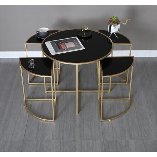 Nordic luxury tempered glass round center coffee table with 4 pieces side table combination home apartment living room table