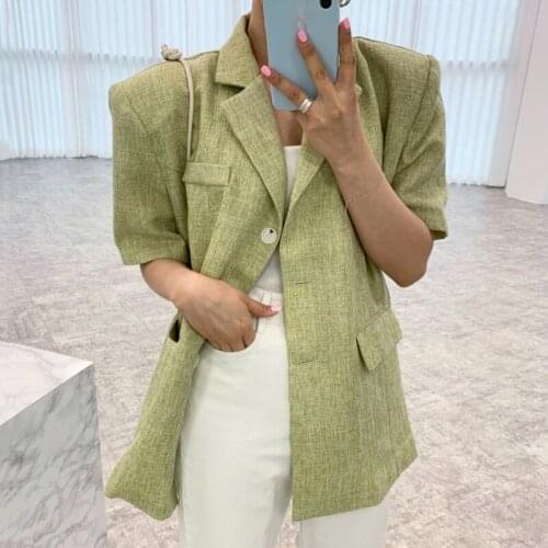 Korean Chic Minimalism Temperament Lapel Chic Single-Breasted Loose Wild Short-Sleeved Suit Jacket Women