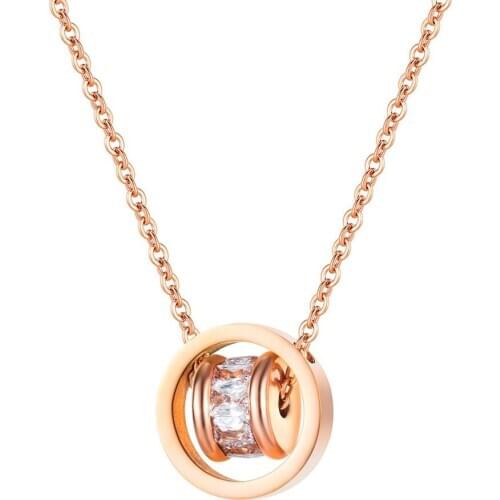 Kpop rose gold three rounds black Zircon necklaces for women 2020 fashion aesthetic stainless steel pendant jewelry dropshipping