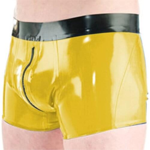 Latex 100% Pure Natural Rubber Underwear Boxer Shorts Briefs Handmade Zipper Men Short Pants Size