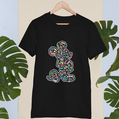 Disney Summer Kawaii Women T-shirts Dropship Fashion Outdoor Mickey Mouse Head Cartoon Pattern Black White T Shirts Female Cute
