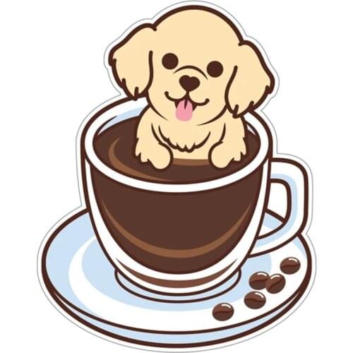 LLY-0277 Self-adhesive Decal Pet Dog Golden Retriever In Coffee Cup Modeling Car Sticker PVC Waterproof Auto Decors on Bumper