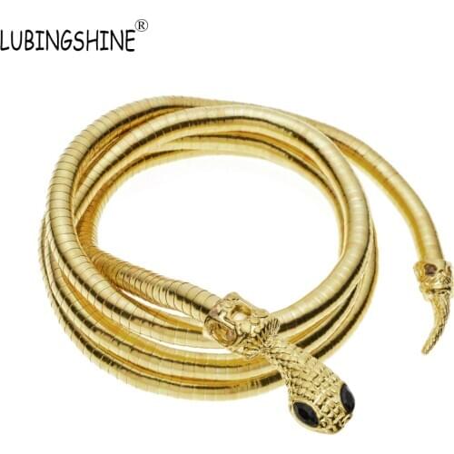 LUBINGSHINE Bendable Snake Chain Necklace Gold Color Animal Snake Head Pendants Necklaces Flexible Chains Exaggerated Jewelry