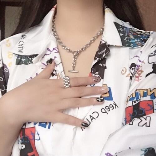 Fashionable one word buckle O word pendant pendant chain titanium steel stainless steel simple men and women chain hot sale