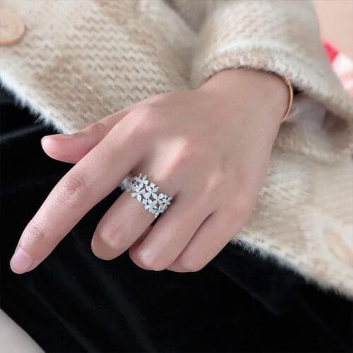 Fashion Luxury Real 925 Sterling Silver Lace Flowers Wedding Bands Bright Rings Engagement Bridal Ring for Women Fine Jewelry