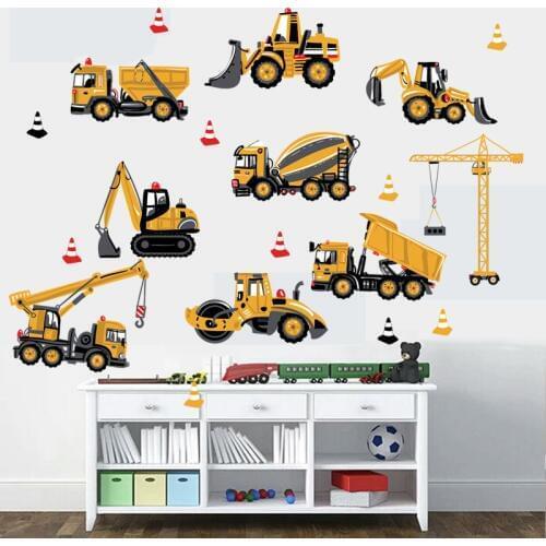 Cartoon Engineering Vehicles Truck Wall Stickers for Kids room Children room Bedroom Nursery Home Decor Vinyl Decals Art Murals