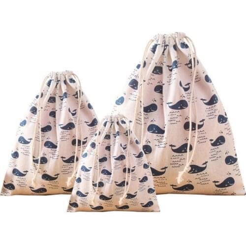 Multiple Styles Lovely Fresh Style Cotton Travel Storage Bag Beam Pocket Drawstring Luggage Bag Cotton Linen Home Storage