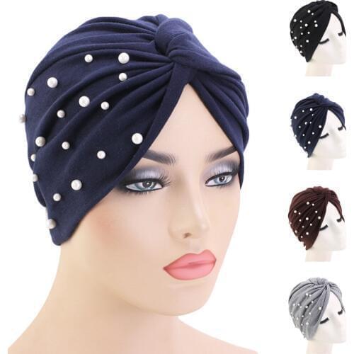 Muslim Women Bead Turban Hat Cancer Chemo Beanies Cap Headwear Headwrap Pleated Hair Loss Accessories Bonnet Islamic Caps Arab