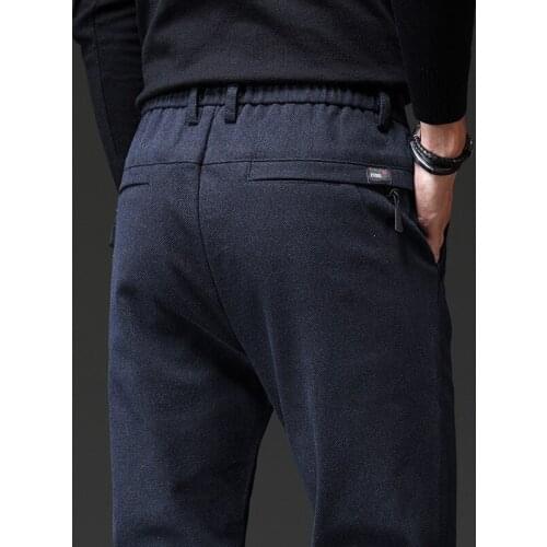 2021 Mens Pants Autumn Winter Business Brushed Fabric Long Trousers Office Dress Suit Pant Male Thick Hommes Pantalones Hombre
