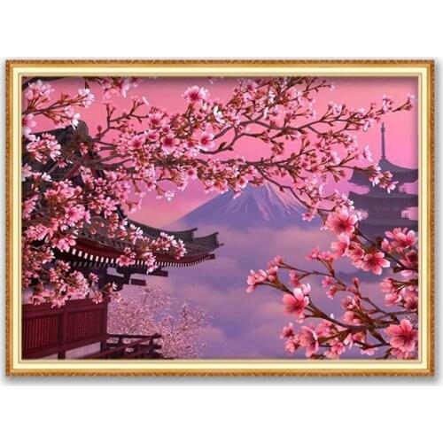 Flower Sakura DIY Embroidery Cross Stitch 11CT Kits Craft Needlework Set Cotton Thread Printed Canvas Home Decoration Sell New