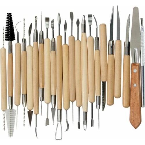 22pcs Ceramic Pottery Clay Sculpture Carving Modeling Tools Kit Wooden Handle Different Shapes Ceramic Tools Set