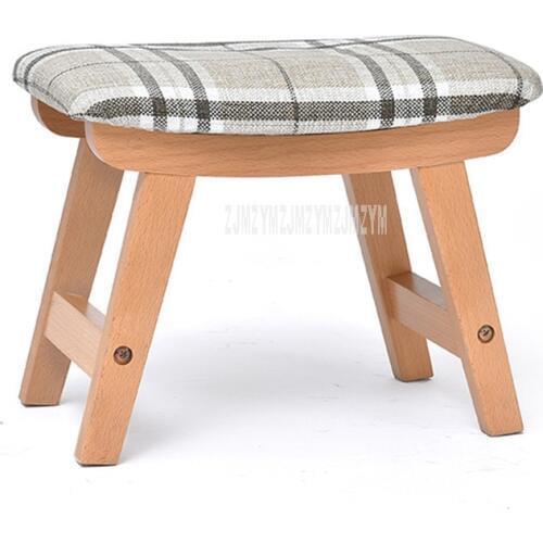 Solid Wood Leg Low Stool Cotton Washable Living Room Shoes Changing Bedroom Sofa Side Upholstered Soft Mini Ottoman Stool