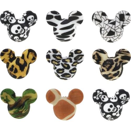 New BPA Free Pacifier Clip Making 10Pcs Leopard Print Mickey Baby Teether Toys Terrazzo DIY Jewelry Teething Silicone Beads